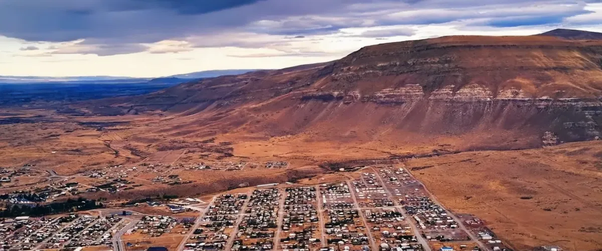 Panoramic view of the city of El Calafate, Lake Argentino and the Patagonian steppe from the summit of Cerro Calafate